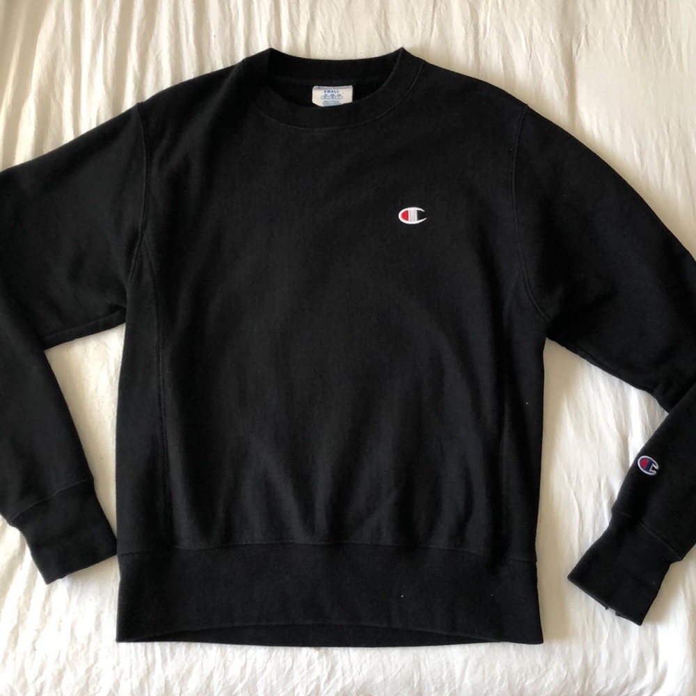 Black Champion Reverse Weave Crewneck Sweatshirt